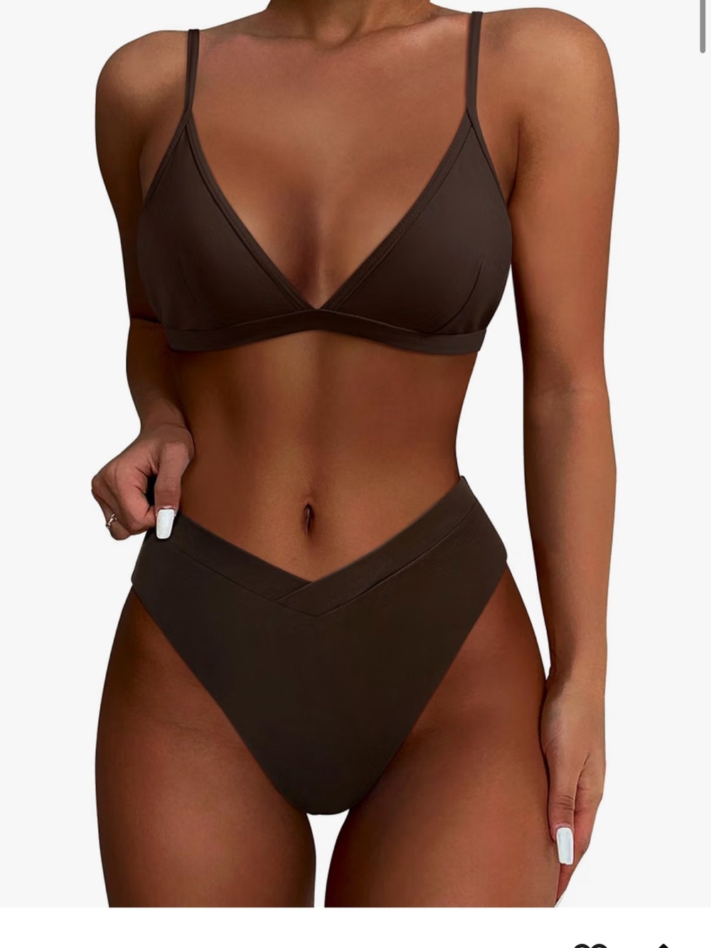 Amazon Brown V-Neck Women's Bikini Set - Picture 2 of 2
